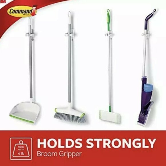 New- 4 Pack- 3M Command Adhesive Wall Mounted Broom/Mop Grippers Strong and Last - Picture 3 of 5